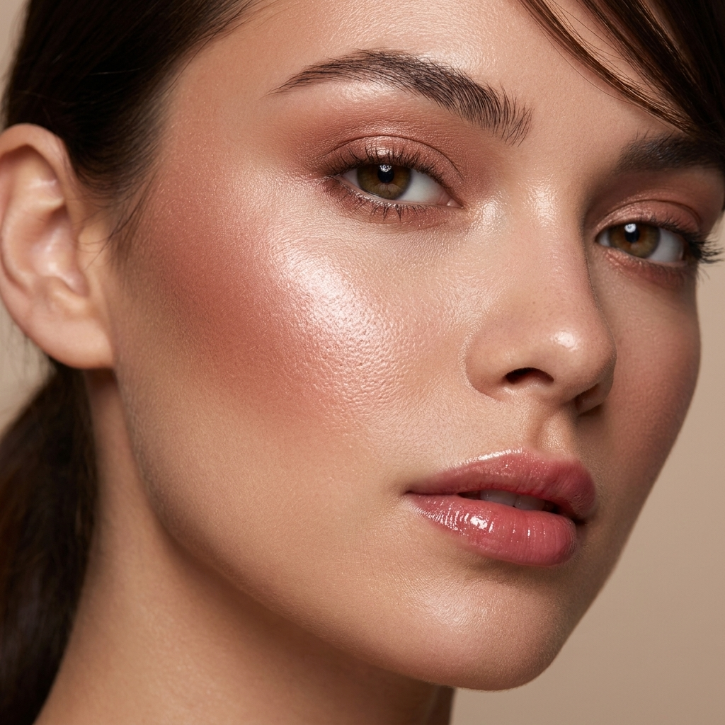 Model wearing Viviana Glow Liquid Highlighter Rosy Bronze